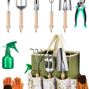9-Piece Premium Gardening Tool Set for Women - Heavy Duty Stainless Steel Rust-Proof Tools with Fashion Storage Tote