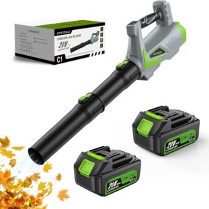Leaf Blower Cordless 630CFM with 2×4000mAh Batteries and Charger, PATOOLIO 5 Speed Mode Cordless Blower Handheld for Patio, Lawn Care, Snow Blowing Yard Garden Blower
