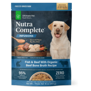 ULTIMATE PET NUTRITION Nutra Complete Bone Broth Infusions, 100% Freeze Dried Raw Veterinarian Formulated Dog Food with Antioxidants Prebiotics and Amino Acids (1 Pound, Bone Broth Fish)
