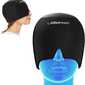 Migraine Relief Cap Ice Head Wrap and Hat | Hot/Cold Gel Pack With Face and Eye Mask Compress for Headache Relief - Black - FSA HSA Eligible