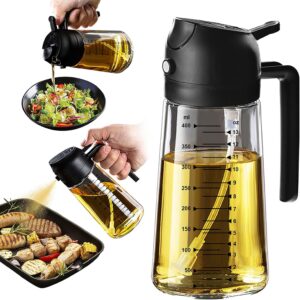 Glass Olive Oil Sprayer for Cooking – 2 in 1 Olive Oil Dispenser Bottle for Kitchen Gadgets and Air Fryer Accessories, Salad, BBQ