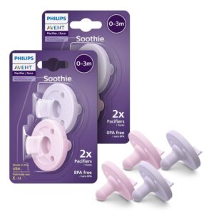 Philips Avent Soothie Orthodontic Baby Pacifiers, 100% Silicone Pacifiers, One Piece, BPA-Free, for Babies 0-3 Months