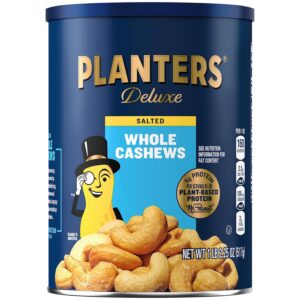 Deluxe Salted Whole Cashews, Party Snacks, Plant-Based Protein, Quick Snack for Adults, After School Snack, Roasted Cashew Flavored