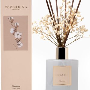 Cocorrína Reed Diffuser Set, 6.7 oz Clean Linen Scented Diffuser with Sticks Home Fragrance Reed Diffuser