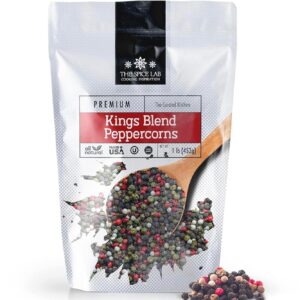 The Spice Lab Rainbow Peppercorns - Mixed Peppercorns Whole – 1 Pound Resealable Bag - Kings Peppercorn Medley - All Natural OU Kosher Gluten Free - Rainbow Peppercorns For Grinder Refill